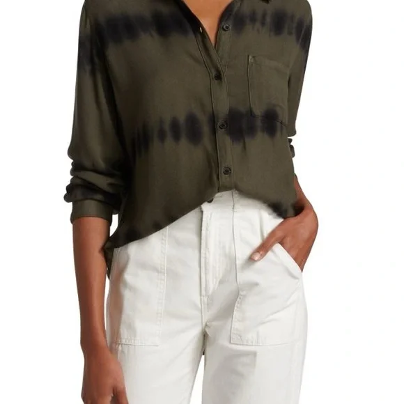 Rails Olive and Black Tie-Dye Button Down Shirt - Picture 1 of 11